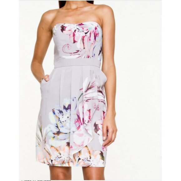 Le Chateau Floral Sweetheart Light Grey Dress Size XXL - Picture 3 of 4